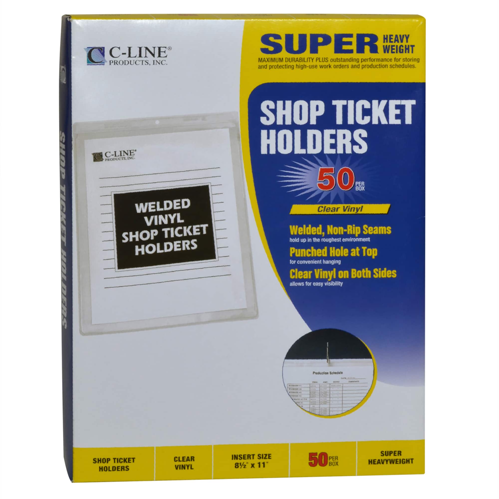 C-Line® 8.5" x 11" Clear Vinyl Shop Ticket Holders, 50ct.